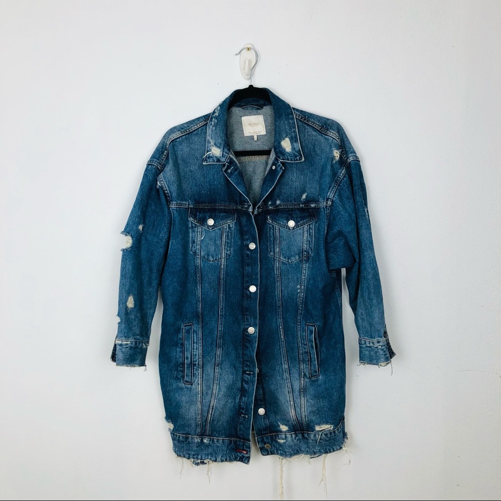 ZARA TRAFALUC DENKM MARKERS OVER SIZE DISTRESSED DENIM JACKET SIZE M